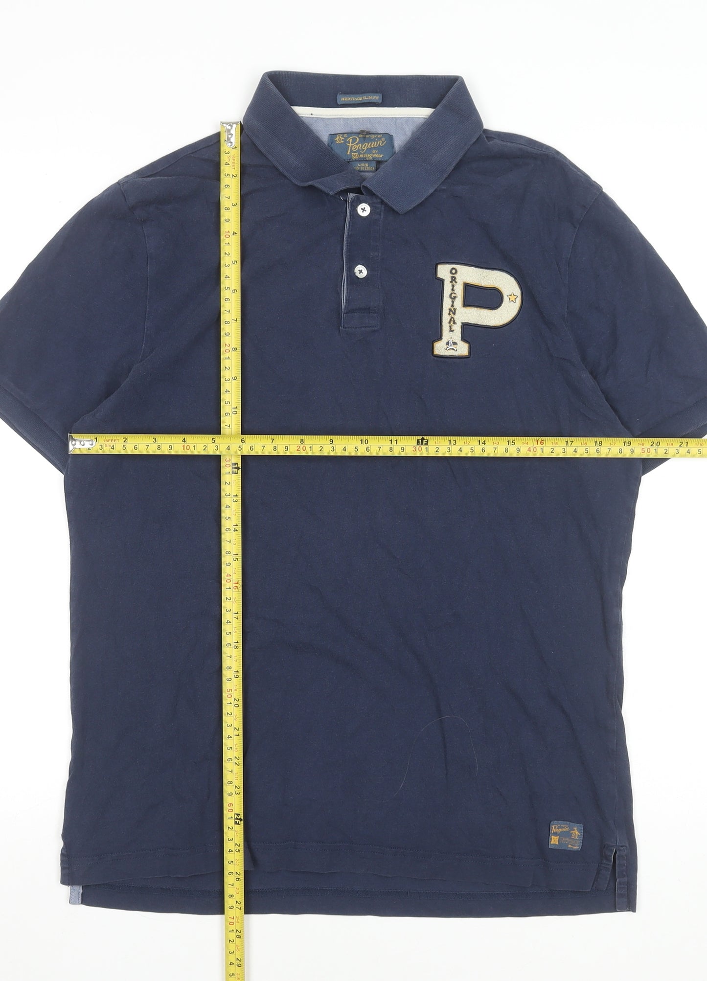 Original Penguin Mens Blue Slim Fit Cotton Polo Shirt L