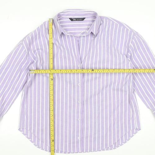 ZARA Women's Purple Striped Button-Up Shirt Size 12 Long Sleeve