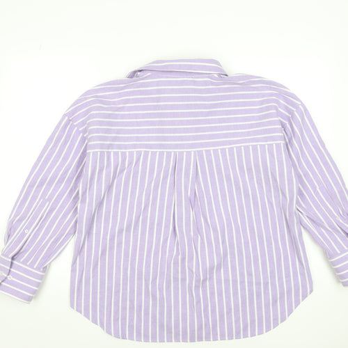 ZARA Women's Purple Striped Button-Up Shirt Size 12 Long Sleeve
