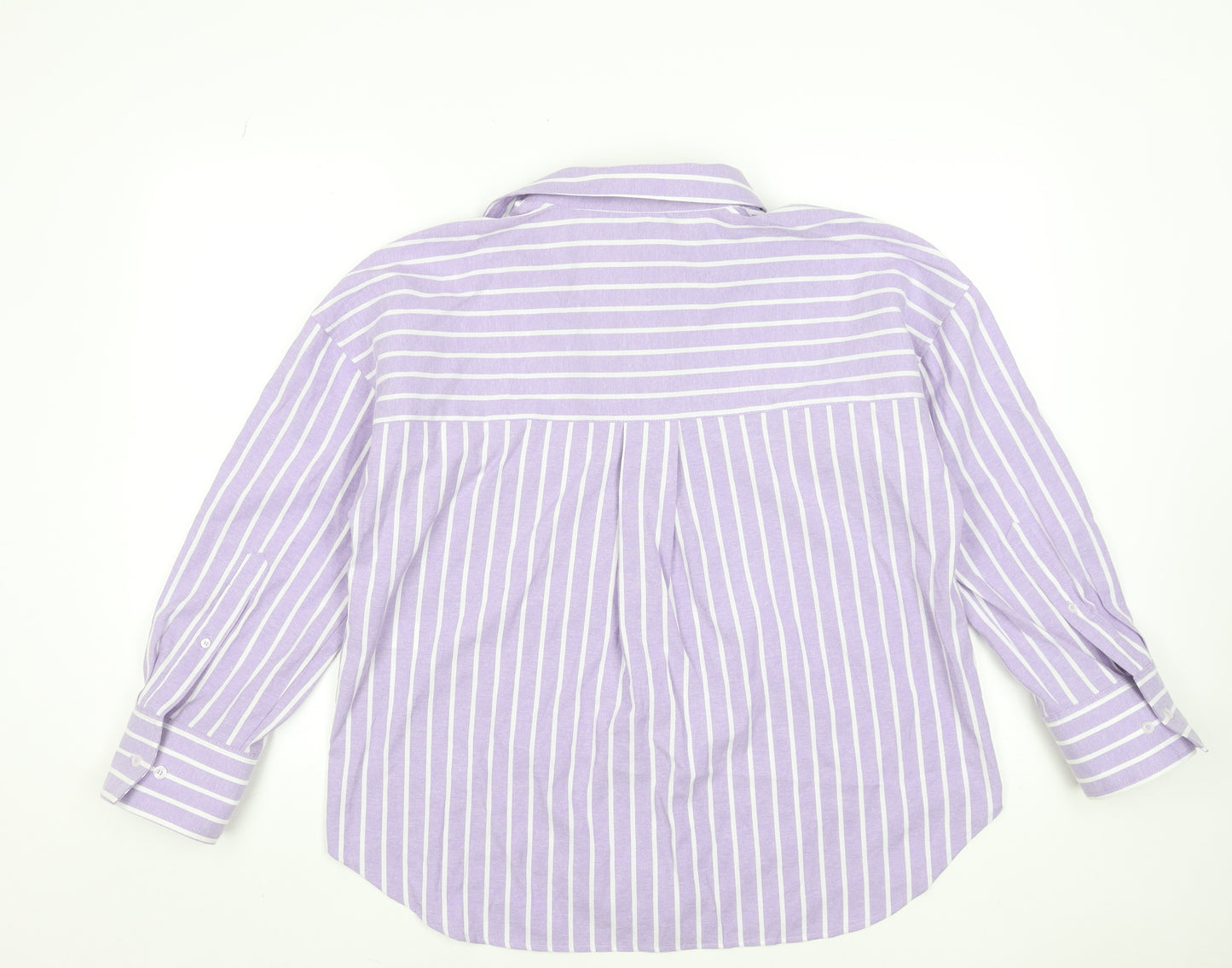 ZARA Women's Purple Striped Button-Up Shirt Size 12 Long Sleeve