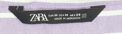 ZARA Women's Purple Striped Button-Up Shirt Size 12 Long Sleeve