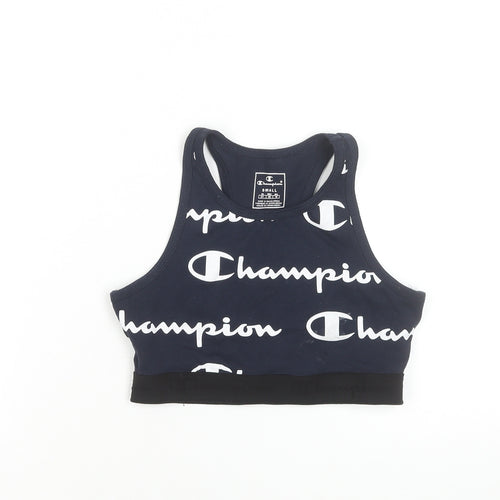 Champion Women's Black Racerback Sports Bra Small Logo Print Activewear