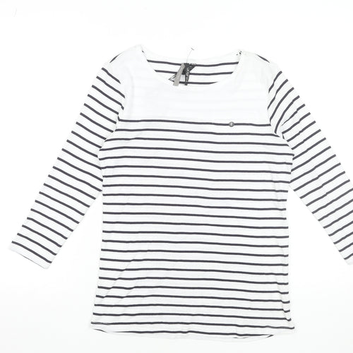 Intuition Women’s White & Navy Striped Cotton Long Sleeve T-Shirt Size 12/14