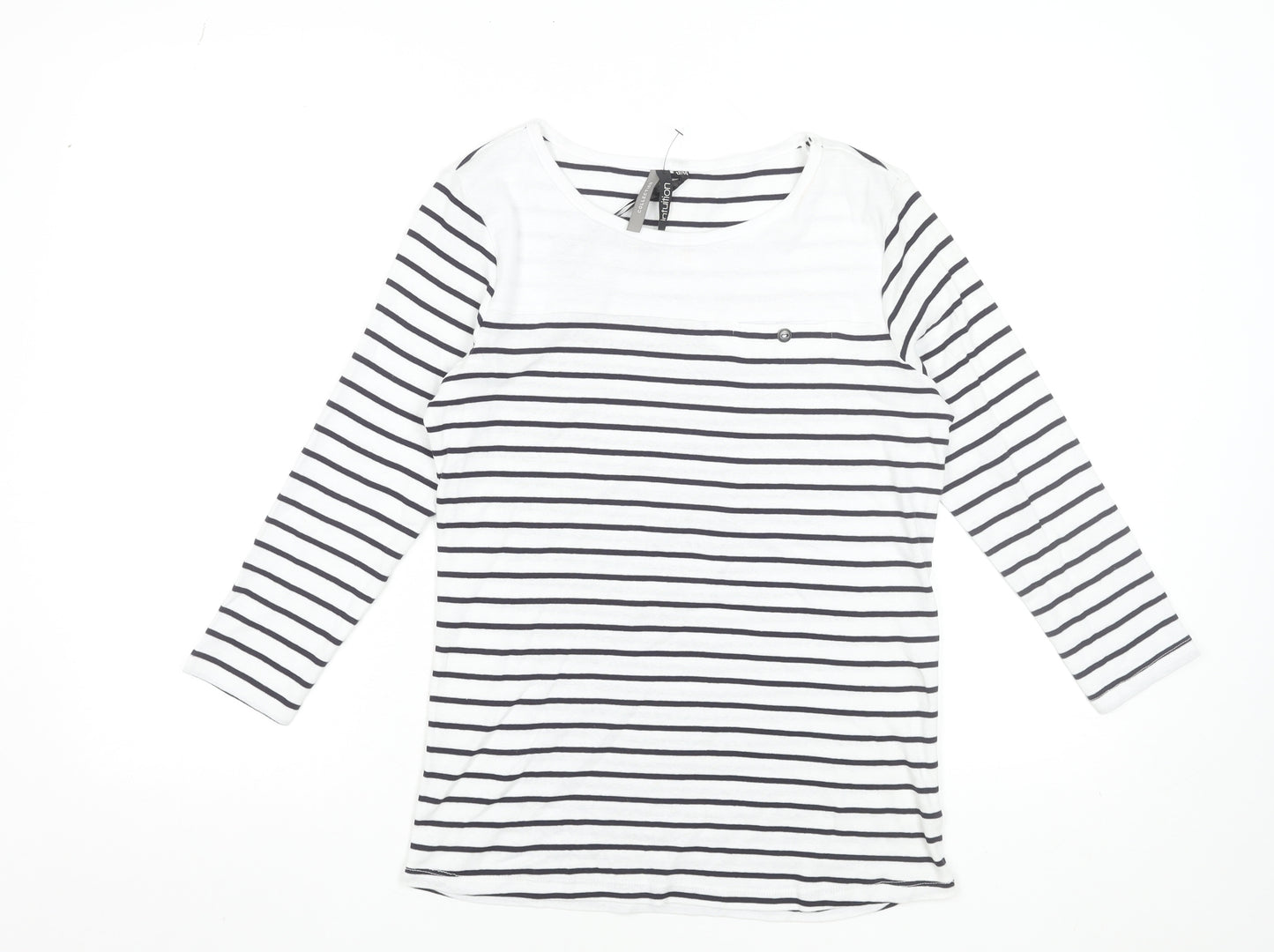 Intuition Women’s White & Navy Striped Cotton Long Sleeve T-Shirt Size 12/14