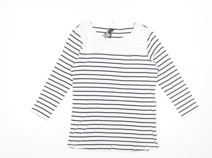 Intuition Women’s White & Navy Striped Cotton Long Sleeve T-Shirt Size 12/14