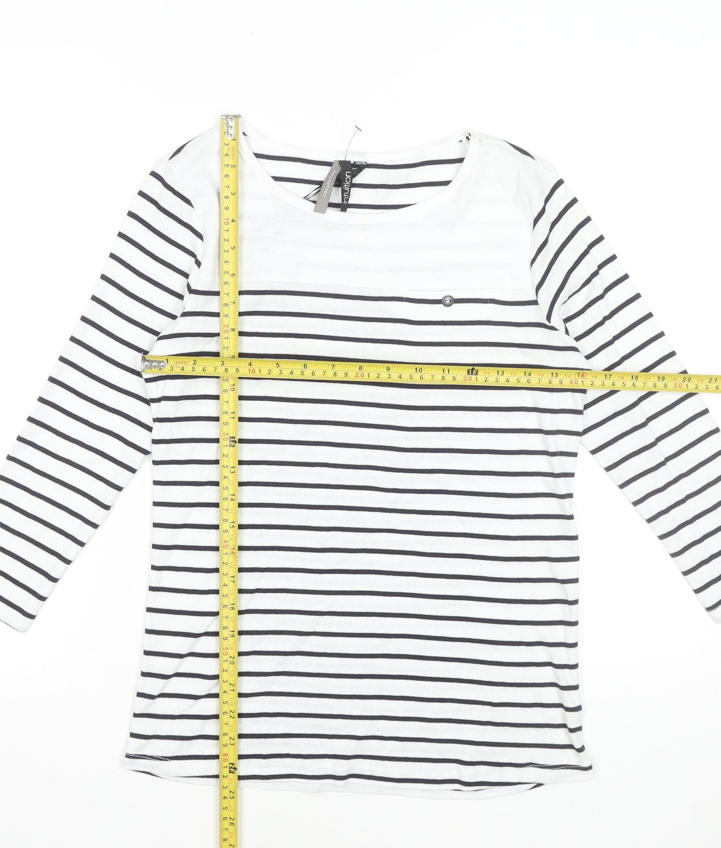 Intuition Women’s White & Navy Striped Cotton Long Sleeve T-Shirt Size 12/14