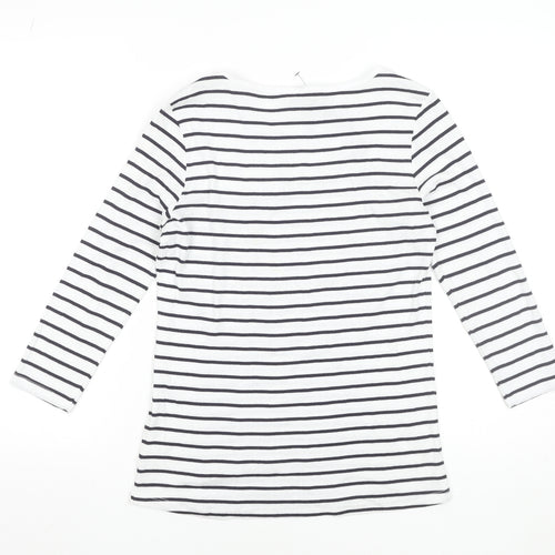 Intuition Women’s White & Navy Striped Cotton Long Sleeve T-Shirt Size 12/14