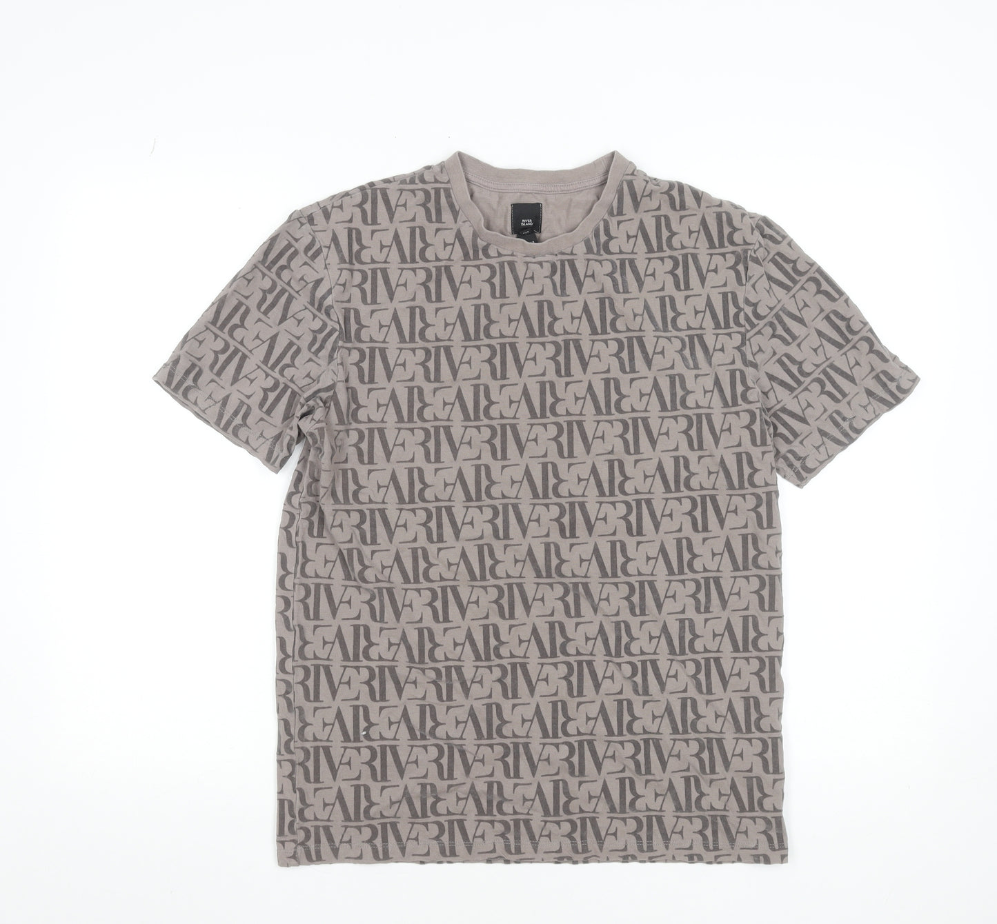 River Island Men's Beige Logo Graphic Cotton T-Shirt Size S