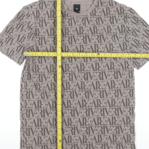 River Island Men's Beige Logo Graphic Cotton T-Shirt Size S
