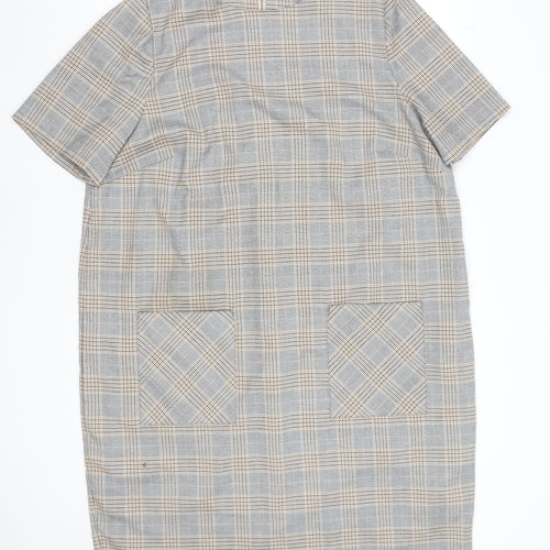 Next Women Grey Check Shift Dress Size 20 Short Sleeve Workwear