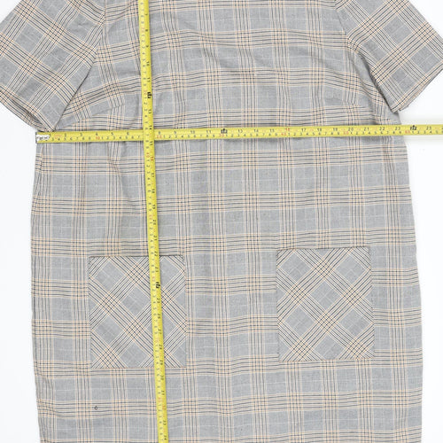 Next Women Grey Check Shift Dress Size 20 Short Sleeve Workwear