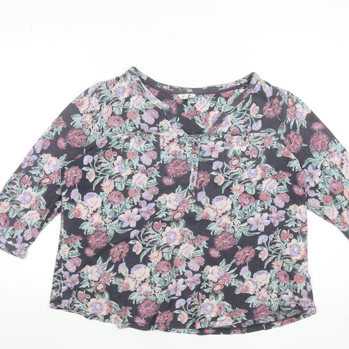 FatFace Womens Blue Floral Cotton Tunic Blouse Size 18 3/4 Sleeve