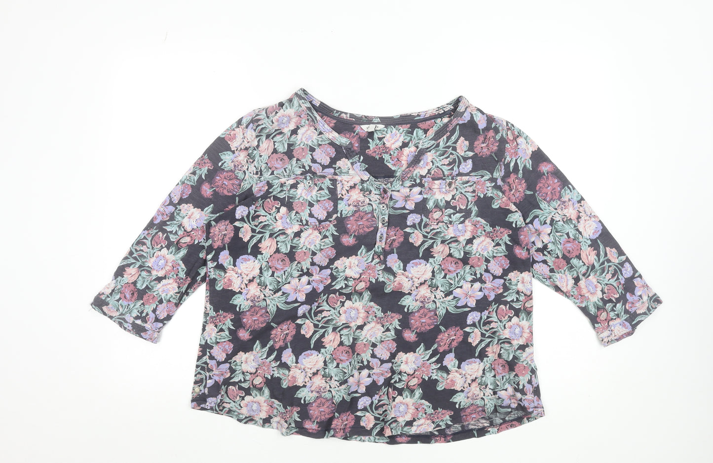 FatFace Womens Blue Floral Cotton Tunic Blouse Size 18 3/4 Sleeve