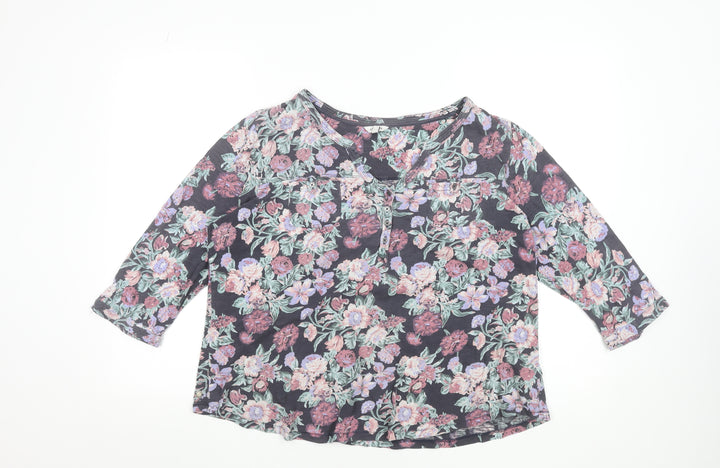 FatFace Womens Blue Floral Cotton Tunic Blouse Size 18 3/4 Sleeve