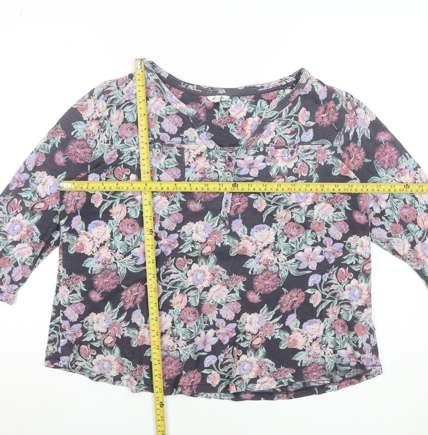 FatFace Womens Blue Floral Cotton Tunic Blouse Size 18 3/4 Sleeve