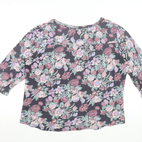 FatFace Womens Blue Floral Cotton Tunic Blouse Size 18 3/4 Sleeve