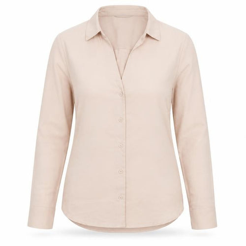 H&M Women Beige Long Sleeve Button-Up Blouse Size 8 Classic Fit