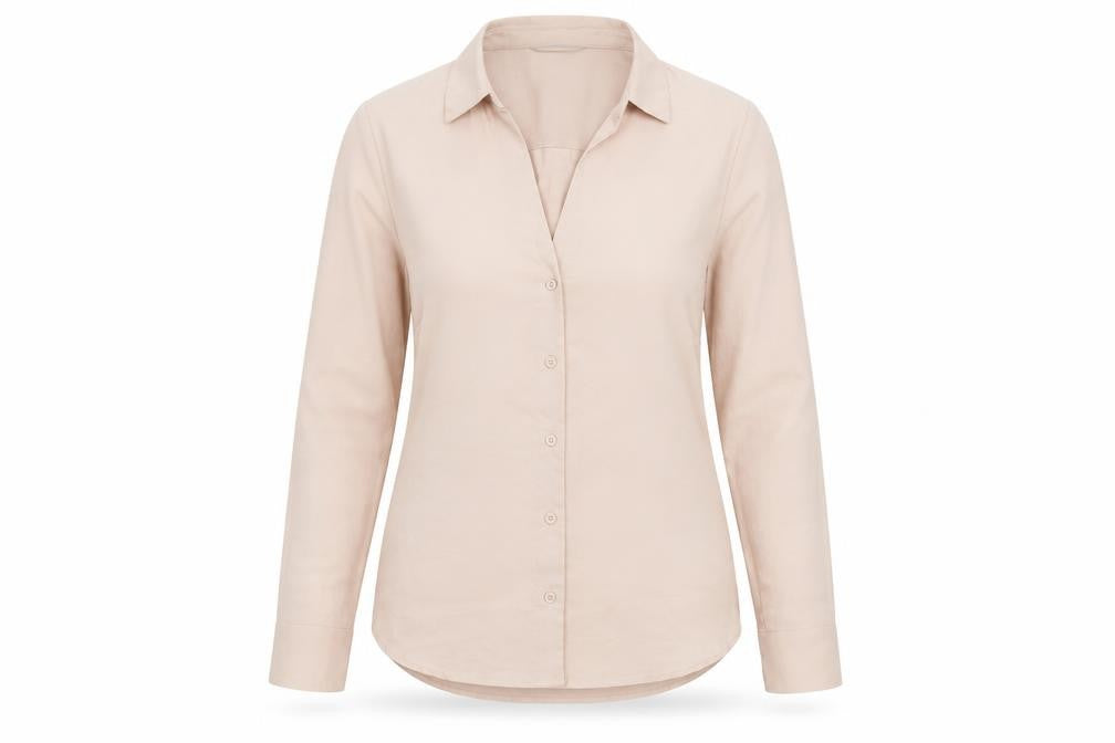 H&M Women Beige Long Sleeve Button-Up Blouse Size 8 Classic Fit