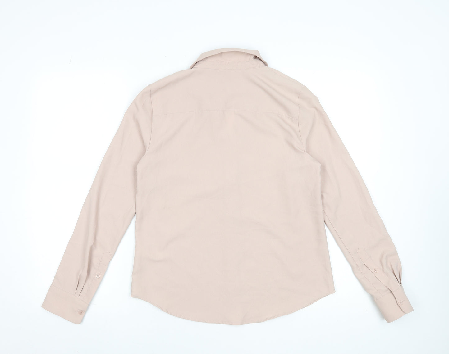 H&M Women Beige Long Sleeve Button-Up Blouse Size 8 Classic Fit