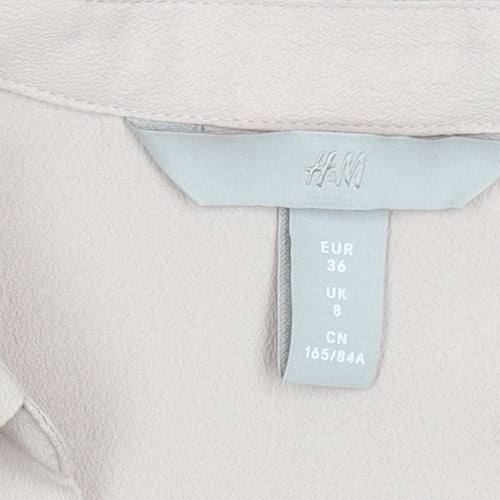 H&M Women Beige Long Sleeve Button-Up Blouse Size 8 Classic Fit
