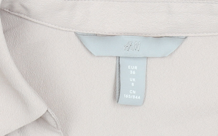 H&M Women Beige Long Sleeve Button-Up Blouse Size 8 Classic Fit