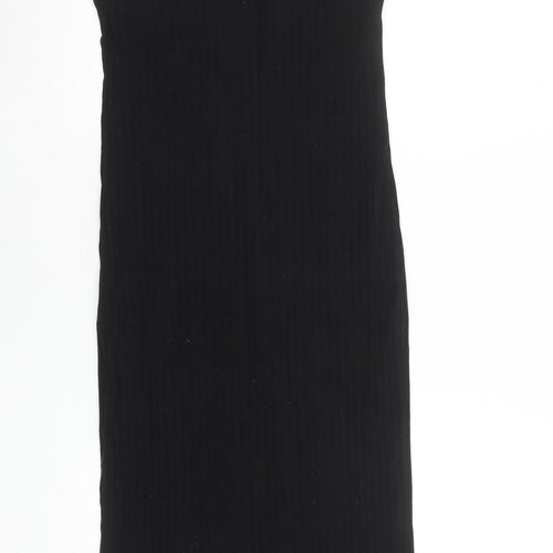 Zara Women Black Bodycon Knit Midi Dress Size 14 Cotton Blend
