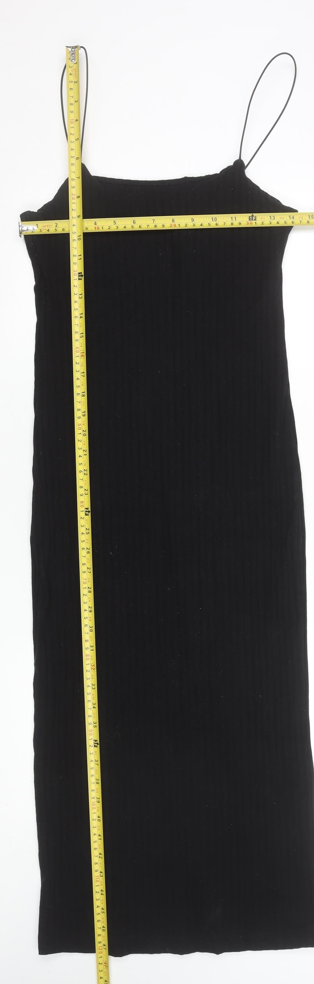Zara Women Black Bodycon Knit Midi Dress Size 14 Cotton Blend