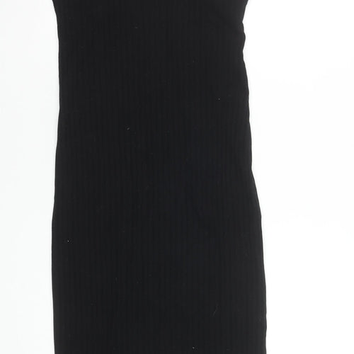 Zara Women Black Bodycon Knit Midi Dress Size 14 Cotton Blend