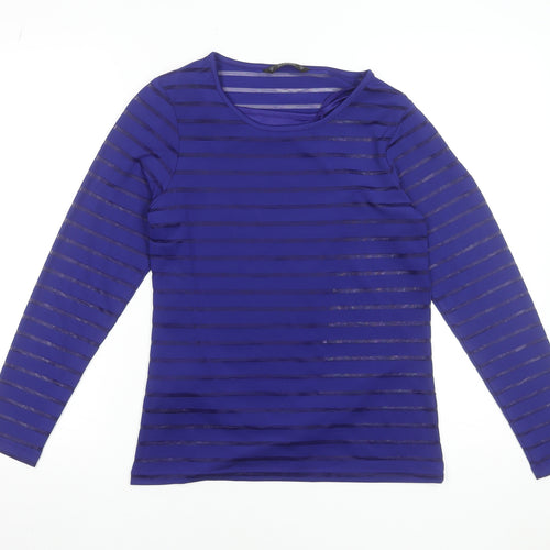Dunnes Women Blue Striped Sheer Long Sleeve Jersey Top Size 12