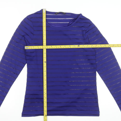Dunnes Women Blue Striped Sheer Long Sleeve Jersey Top Size 12