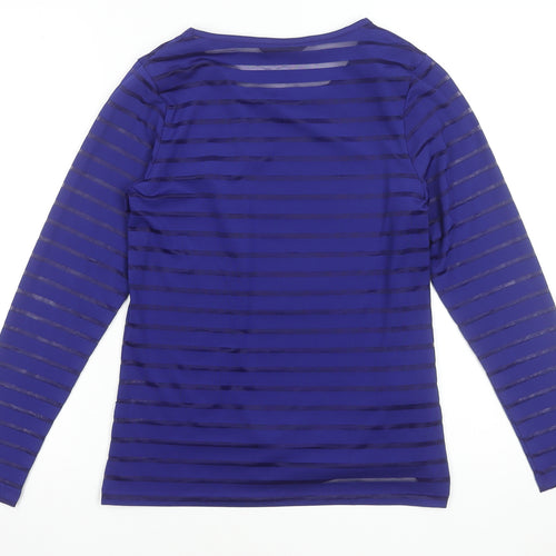Dunnes Women Blue Striped Sheer Long Sleeve Jersey Top Size 12