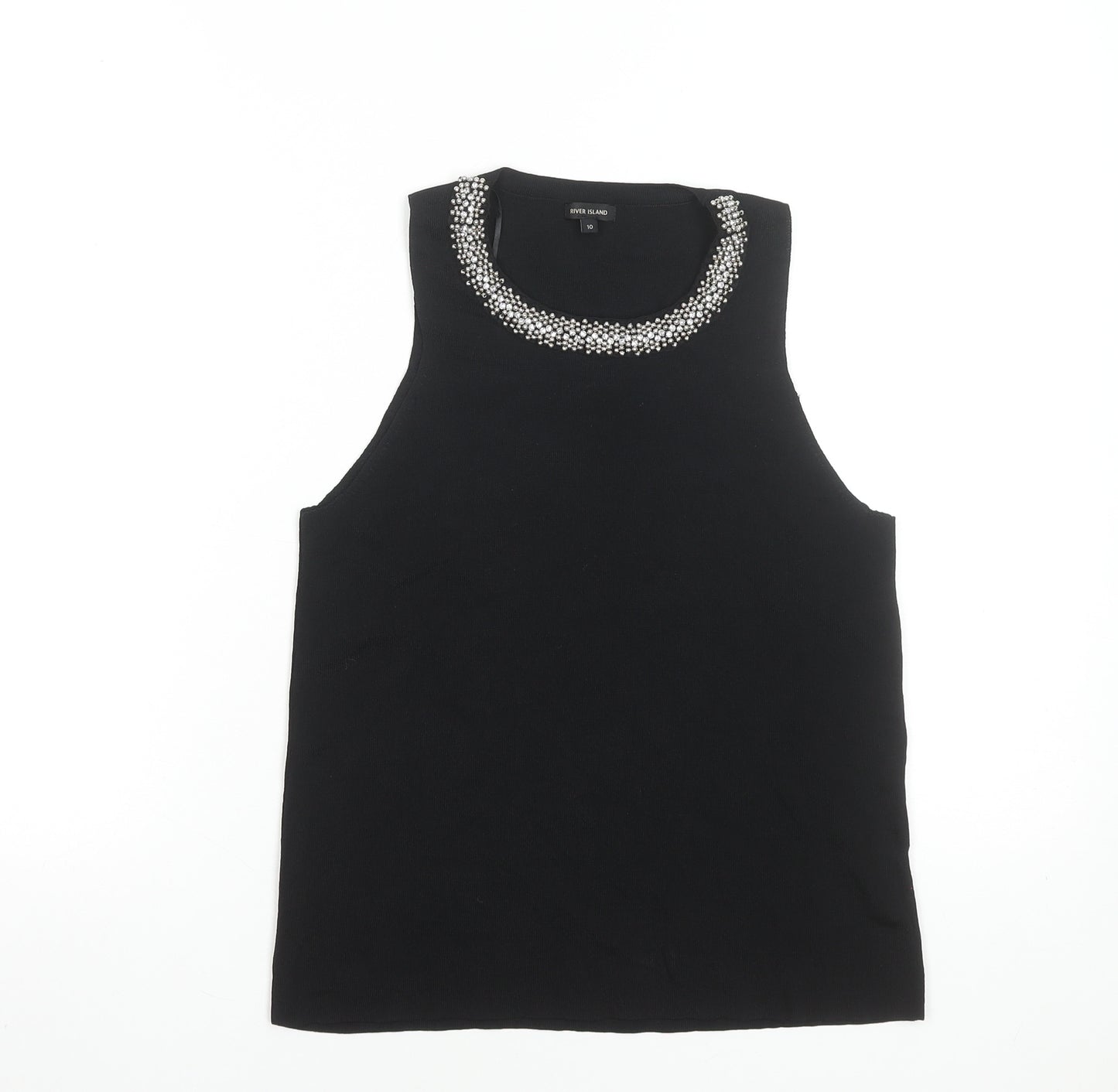 River Island Womens Black Beaded Sleeveless Tank Top Size 10