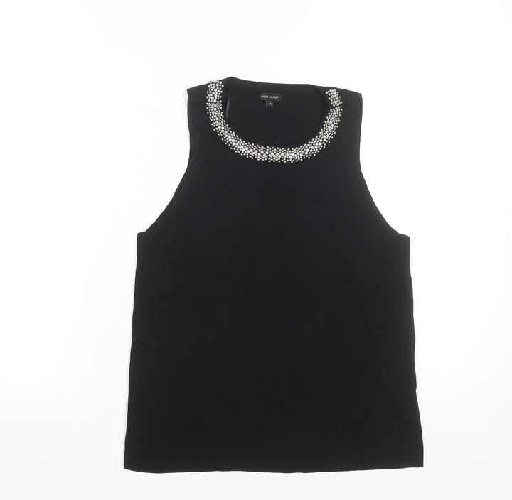 River Island Womens Black Beaded Sleeveless Tank Top Size 10