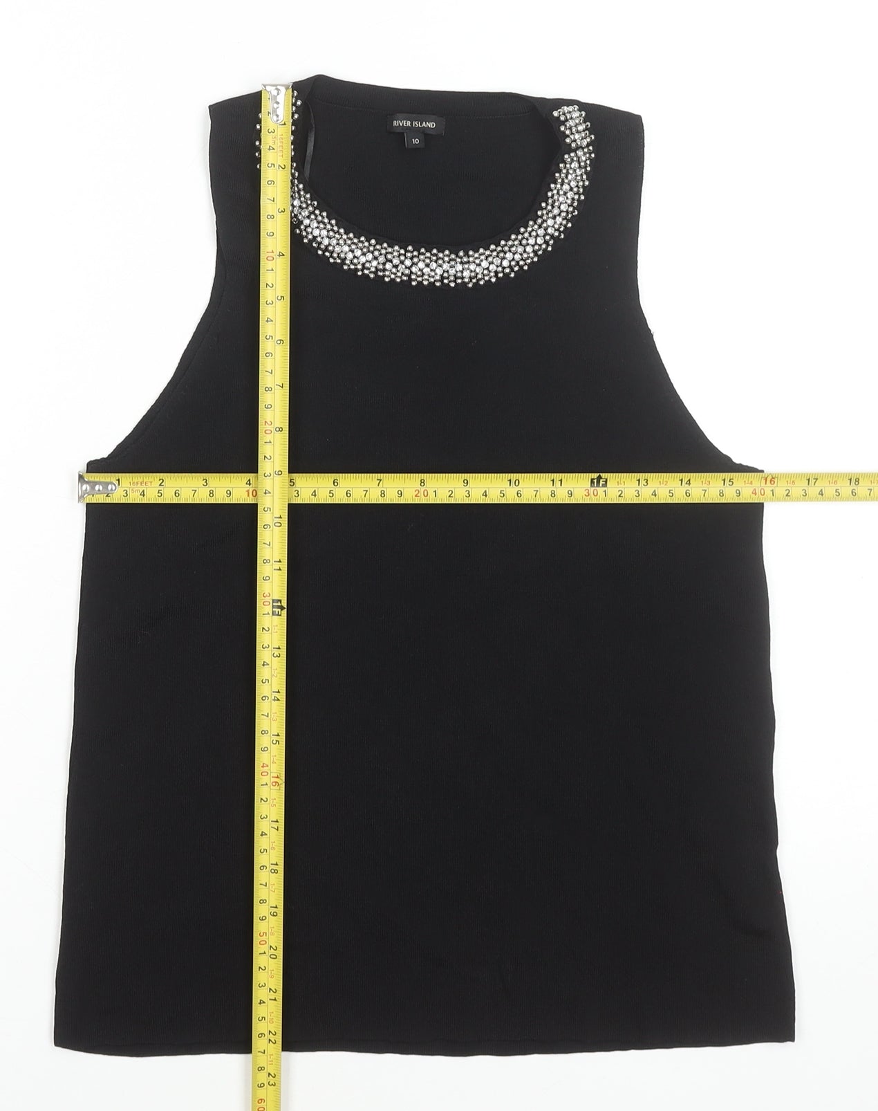 River Island Womens Black Beaded Sleeveless Tank Top Size 10