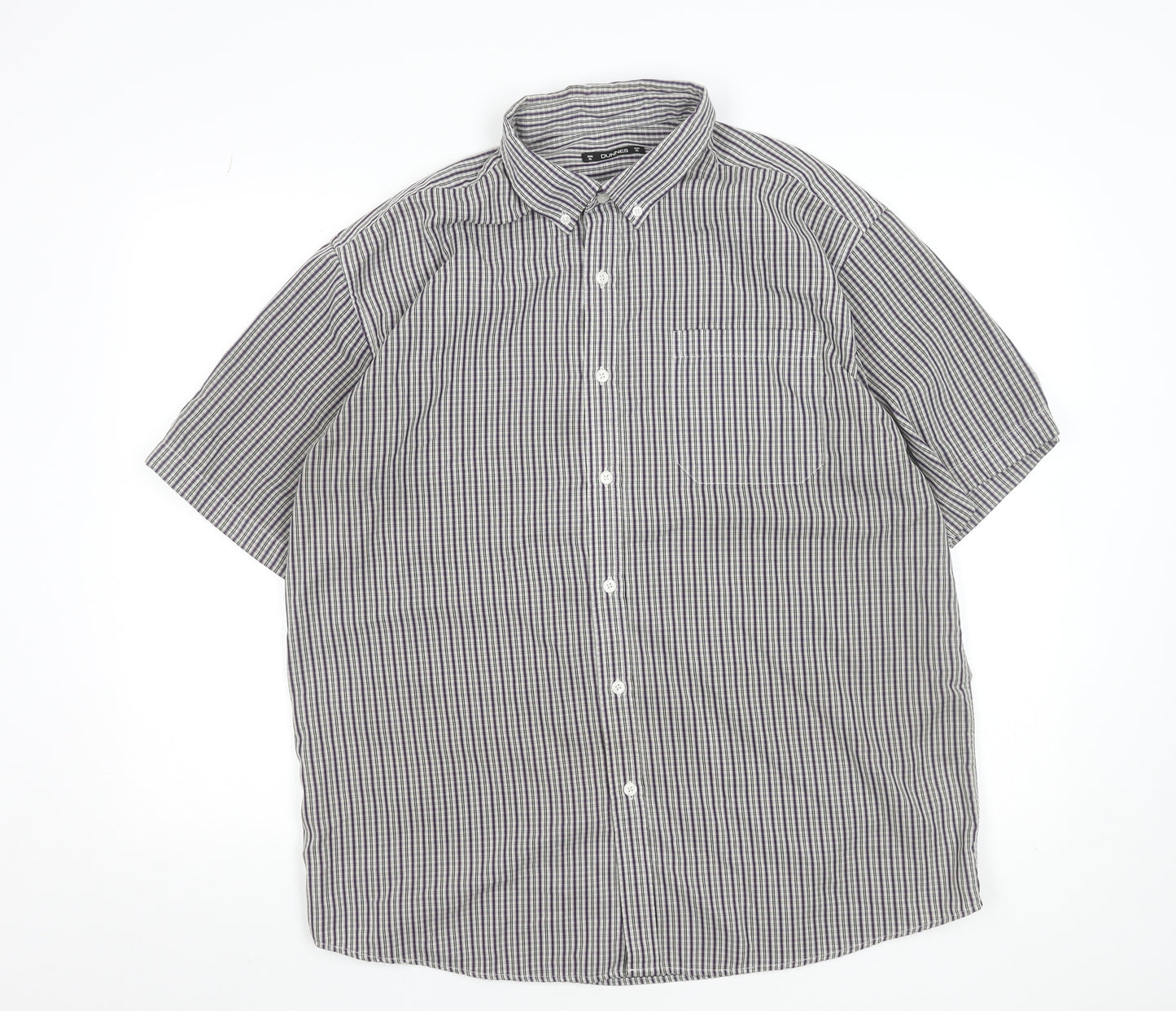 Dunnes Men’s Grey Check Short Sleeve Button-Up Shirt XL
