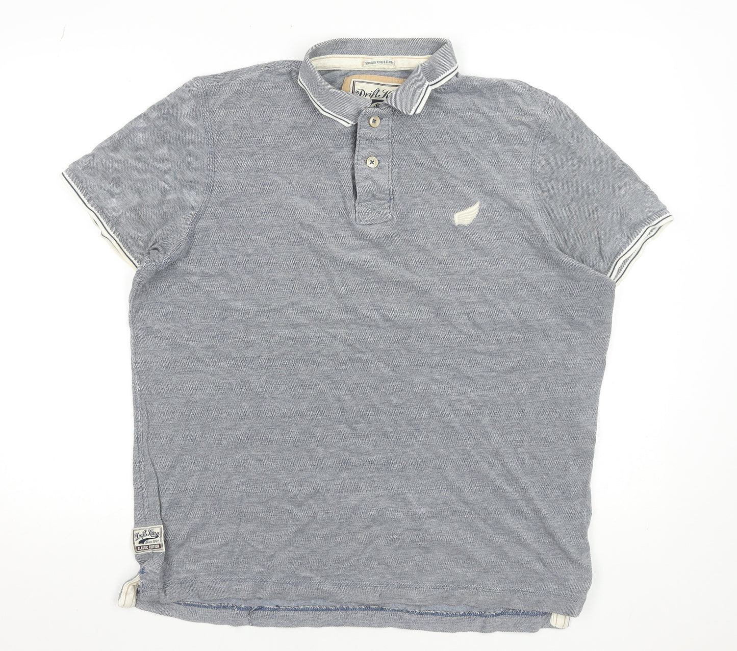 Drift King Men's Blue Cotton Polo Shirt Size L Casual Short Sleeve