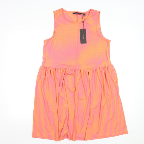 Vero Moda Women's Orange Striped Sleeveless Skater Dress M
