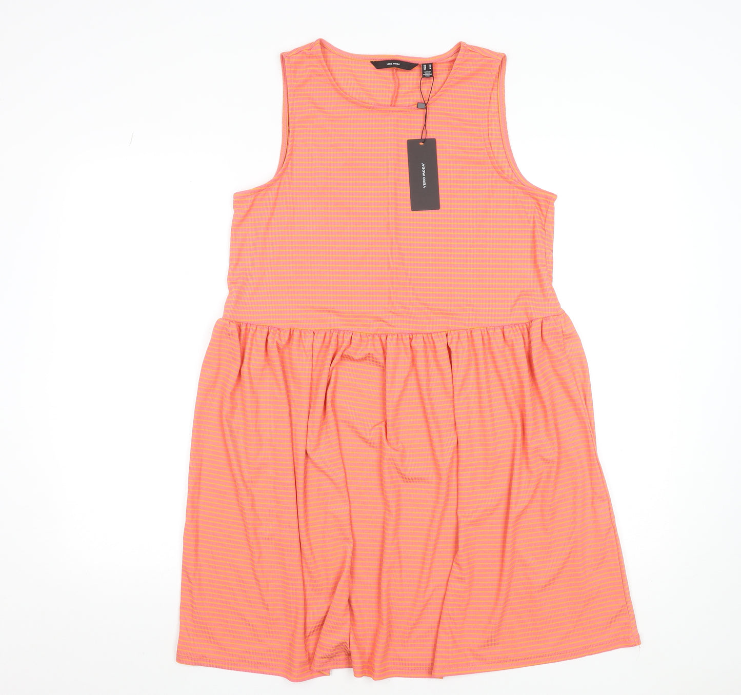 Vero Moda Women's Orange Striped Sleeveless Skater Dress M