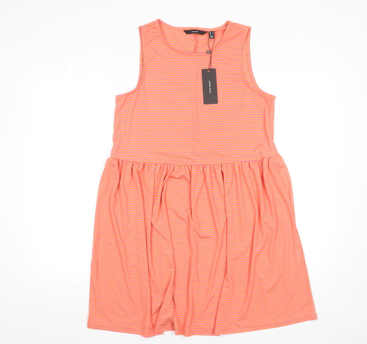 Vero Moda Women's Orange Striped Sleeveless Skater Dress M