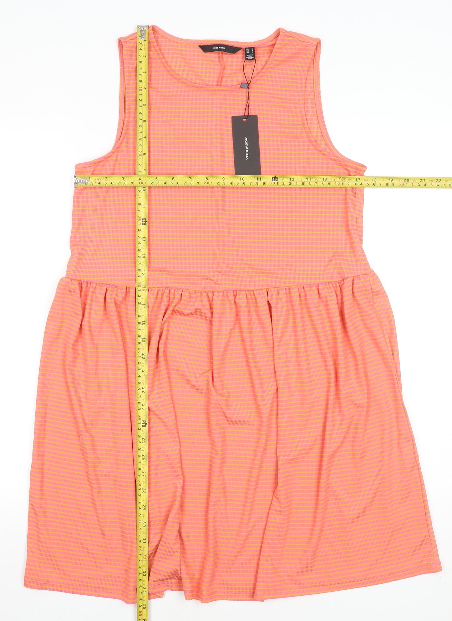Vero Moda Women's Orange Striped Sleeveless Skater Dress M