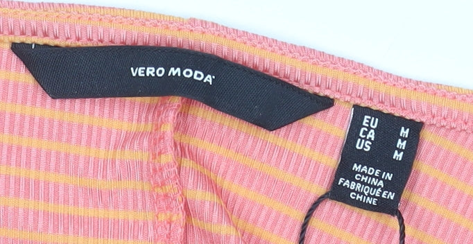 Vero Moda Women's Orange Striped Sleeveless Skater Dress M