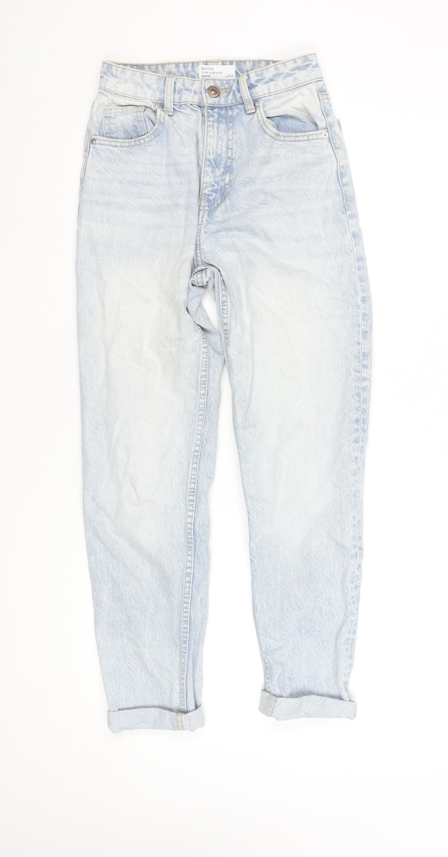 Bershka Women’s Blue Mom Jeans Size 4 High Rise 100% Cotton Denim