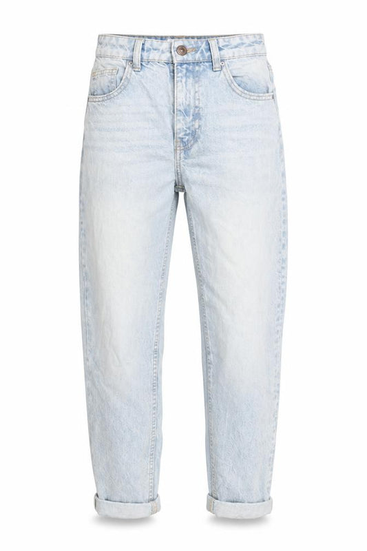 Front view of Bershka Women’s Blue Mom Jeans, size UK 4, High Rise 100% Cotton Denim