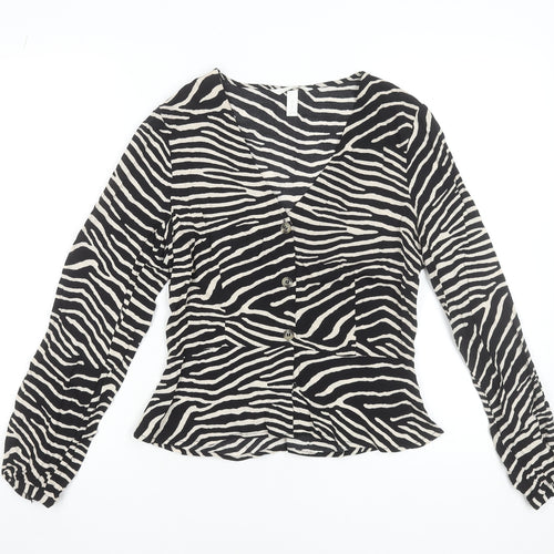 H&M Women's Zebra Print Viscose Button Blouse UK 8