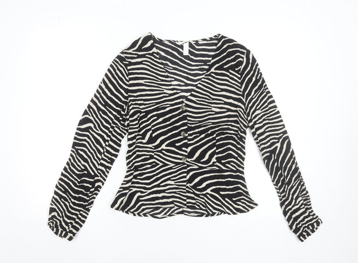 H&M Women's Zebra Print Viscose Button Blouse UK 8