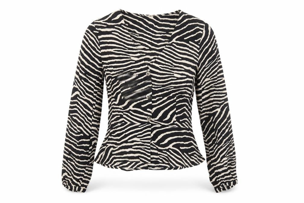 Front view of H&M Women's Zebra Print Viscose Button Blouse UK 8