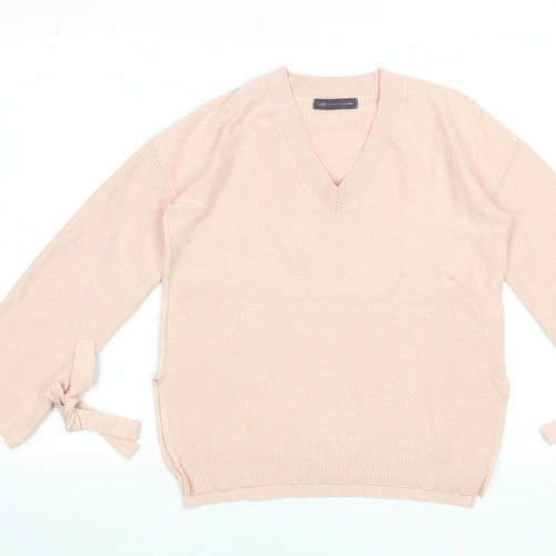 Marks and Spencer Women Beige V-Neck Bow Sleeve Knit Jumper Size 10 Petite