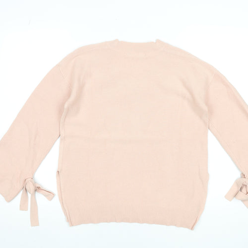 Marks and Spencer Women Beige V-Neck Bow Sleeve Knit Jumper Size 10 Petite