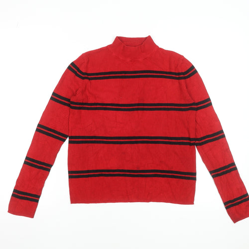Red Herring Women’s Red Striped Mock Neck Jumper Size 12