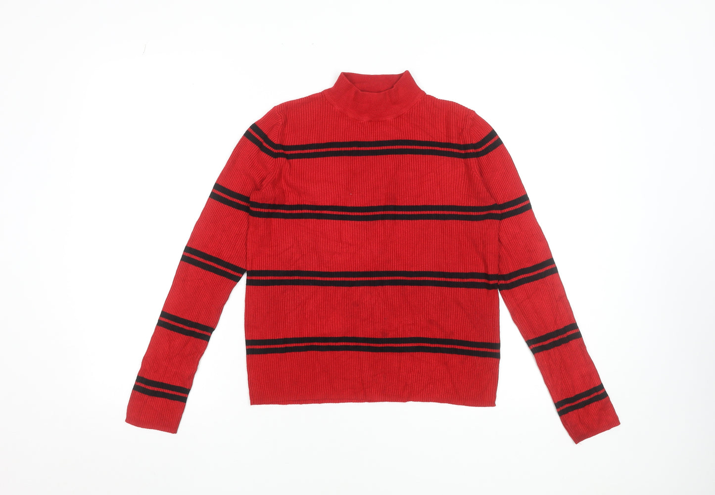 Red Herring Women’s Red Striped Mock Neck Jumper Size 12